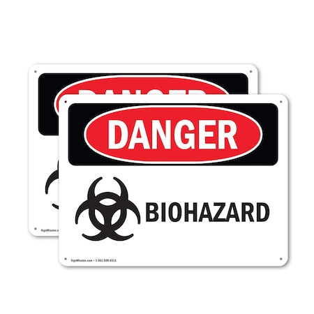 Signmission Biohazard Danger Sign, Aluminum, 18in W x 12in L, 2PK OS-2PACK-DS-A-1218-L-1933